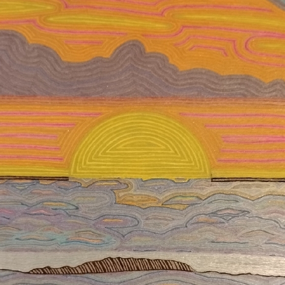 Handmade One Of A Kind Colorful Sunset Ocean Gell Pen Art Card 8.5"X11" - Picture 6 of 16